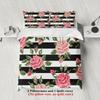 3pcs Rose Flower Bedding Sets 3D Printed Red Roses Black White Stripes Duvet Cover Sets With Pillowcases No Filling