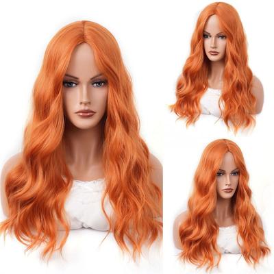Oranžově hnědá paruka Syntetické dlouhé paruky pro ženy Vlnitý účes Cosplay Halloweenská párty Přirozená Sexy dámská paruka