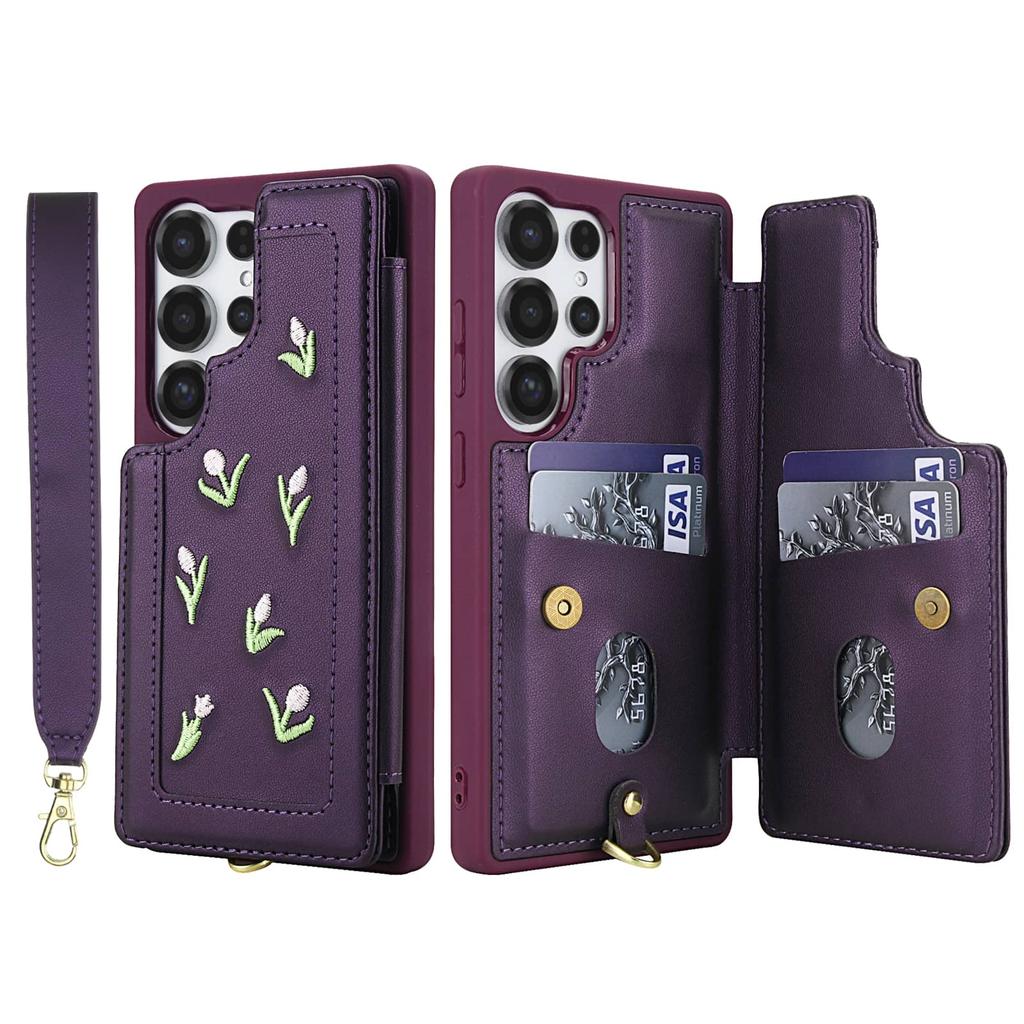 Flip Stoßfeste Hülle für Samsung Galaxy S25 S24 S23 Ultra Plus S24 FE Stereo Blume mit Lanyard Ständer Brieftaschenhülle für Damen