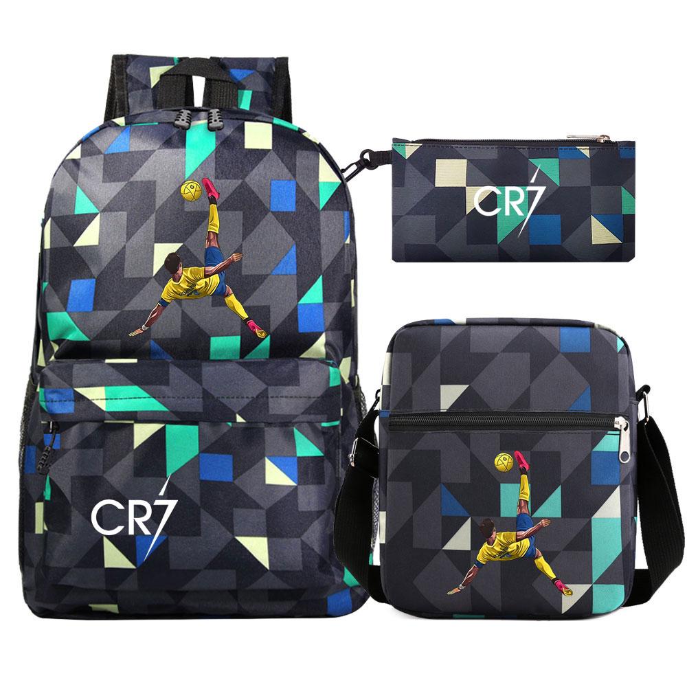 Football Star Cr7 3Pcs Boy Girl Back To School Book Bags, Student Shoulder Bag Pencil Case Backpack, Teenagers Mochila Men Women