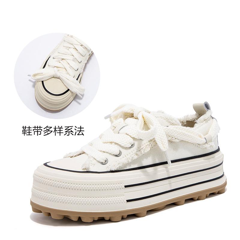 

Fashion Sneakers Thick-soled Canvas Shoes Women s Height-enhancing White Shoes Student Platform Cake 2024 Autumn 36 белый