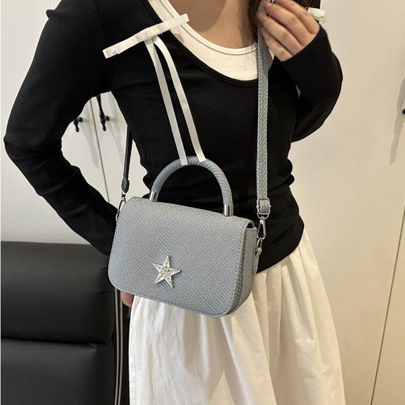 Starry Diamond Chain Texture Crossbody Bags Women Fashion Shiny Star Small Square Hand-held Shoulder Bag Lady Commuting Handbags