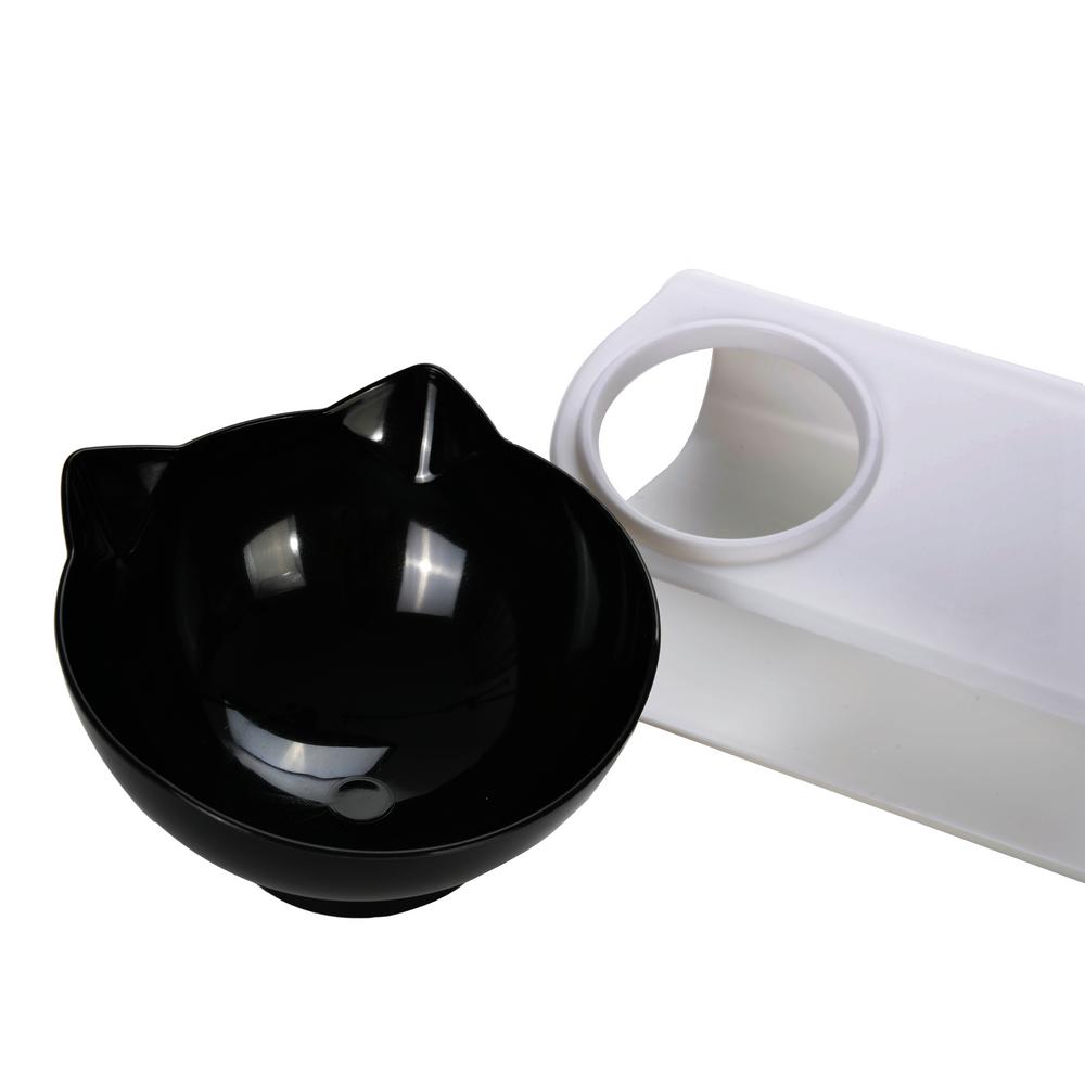 Double Cute Elevated Cat Bowls With Stand Neck Guard Pet Food Water Feeder Bowl For Small Cats Dogs Black White Transparent