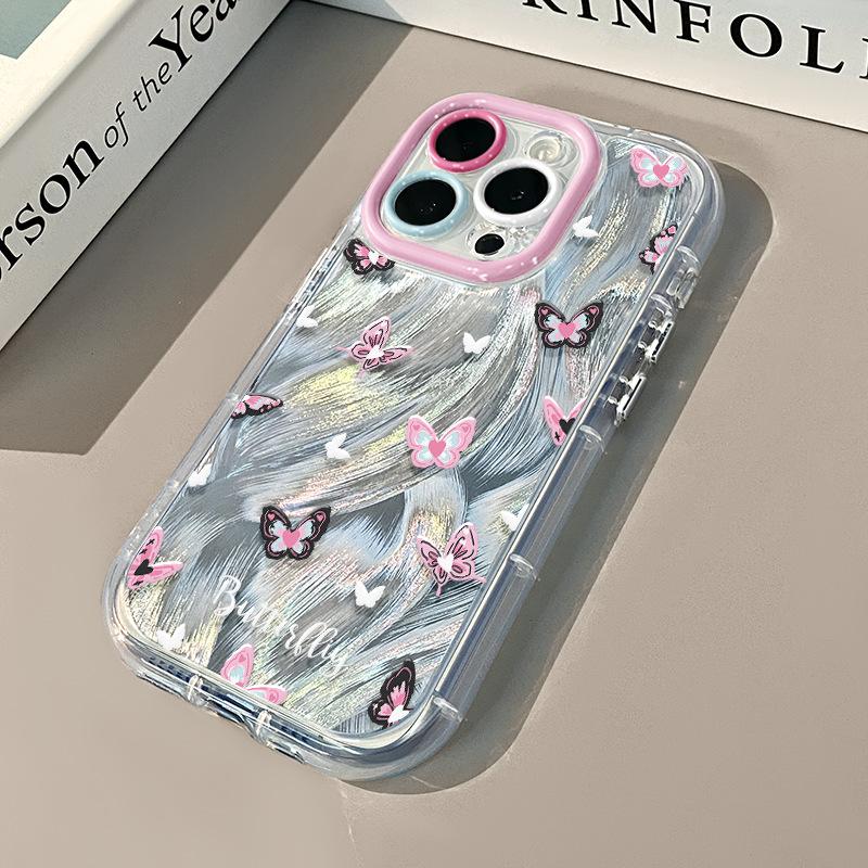 Oil Painting Butterfly for IPhone17promax Mobile Phone Case for Apple 14 Cream Feather Yarn 15 All-inclusive 11 Ultra-thin