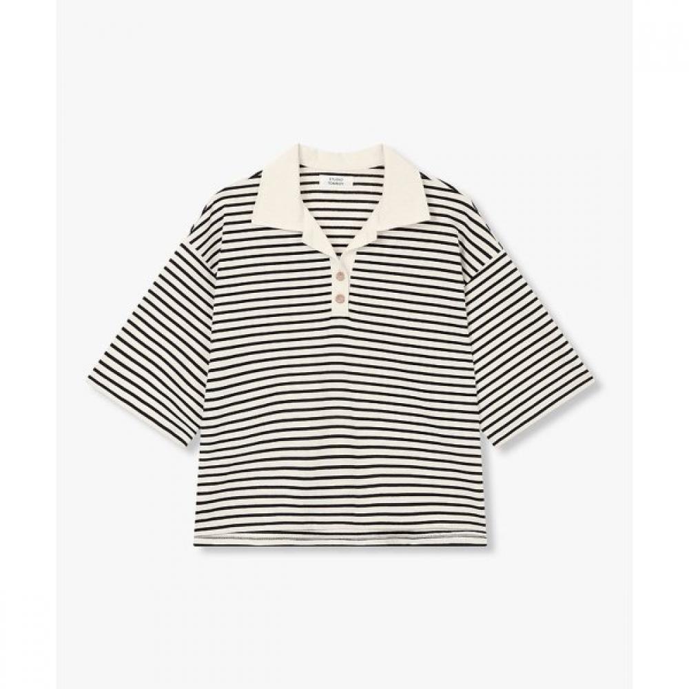 

STudio Tomboy STripe Collar Neck ShorT Sleeve T shirT 9176222999 Ivory/OS