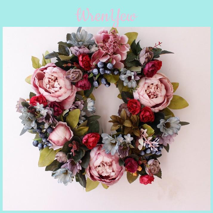Vintage Peony Wall Decor With Silk Flowers For Home Entryway And Wall Art