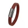 Mibrow Czarna Skórzana Pleciona Bransoleta Męska Rozmiar 10x5 12x6mm Modny Metalowy Magnetyczny Zapięcie Bransolety Owijane Punkowy Charm Biżuteria Męska