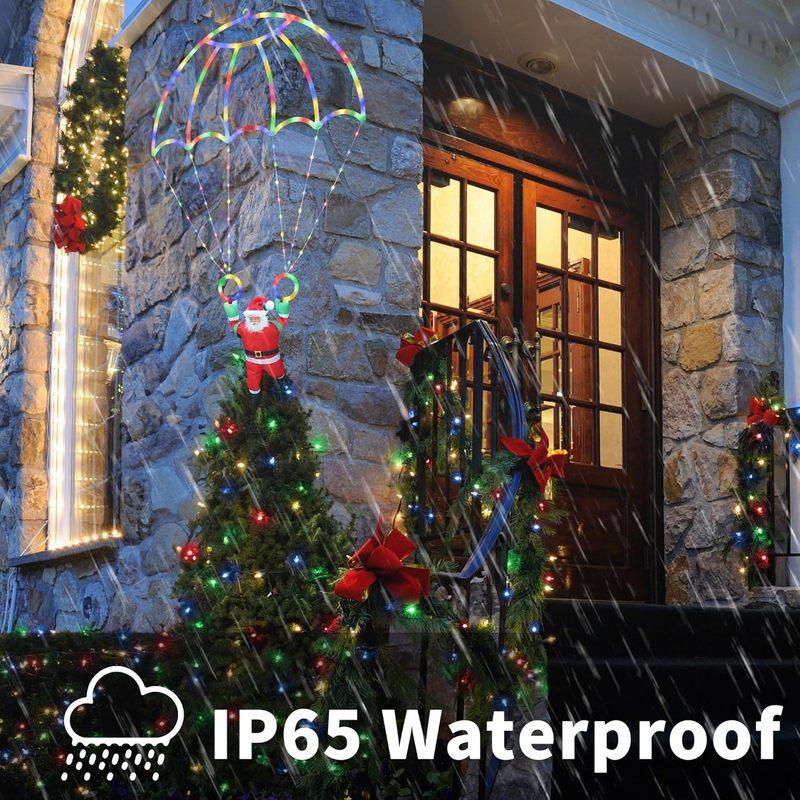 Christmas Decorations Lights Outdoor 2.8ft USB LED Christmas Parachute Light with Santa Claus for Roof Eave Balcony Garden Decor