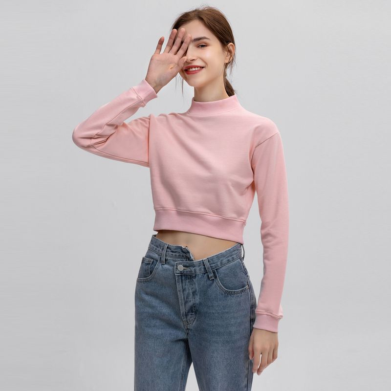 

Small Ins Half-High Collar Long Sleeves Pullover Short Sweatshirt Women s 2025 Autumn Clothing New Arrival Crop Top Thin Tops Fashion Pink XL
