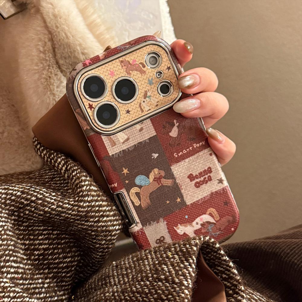Retro New Year Pony Case for IPhone 17 Pro Max, Apple 16, Leather Phone Case, Multiple Sizes