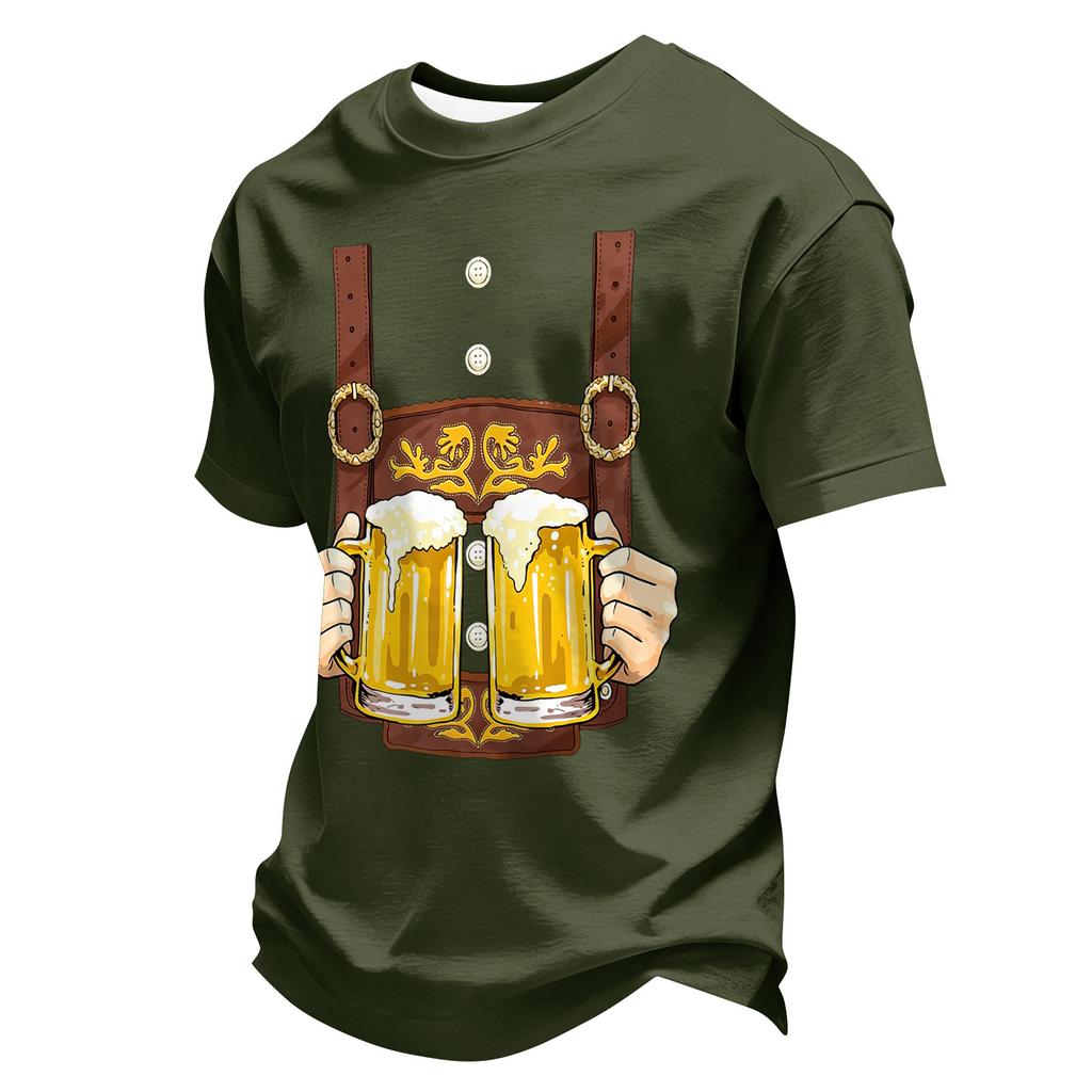 Herren Sommer Kurzarm T-Shirt Oktoberfest Bierfest Aufdruck Lässig Bequem Rundhalsausschnitt T-Shirt für Outdoor-Aktivitäten