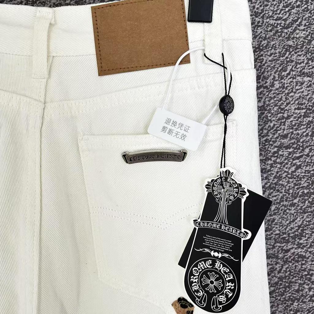 7707 CHROME HEARTS Pánské a dámské trendy džíny v americkém stylu s látkovými nášivkami, ležérní a módní high street kalhoty