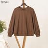 Women Casual Round Neck Long Sleeve Loose Pullover Blouse
