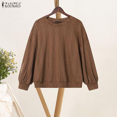 Women Casual Round Neck Long Sleeve Loose Pullover Blouse