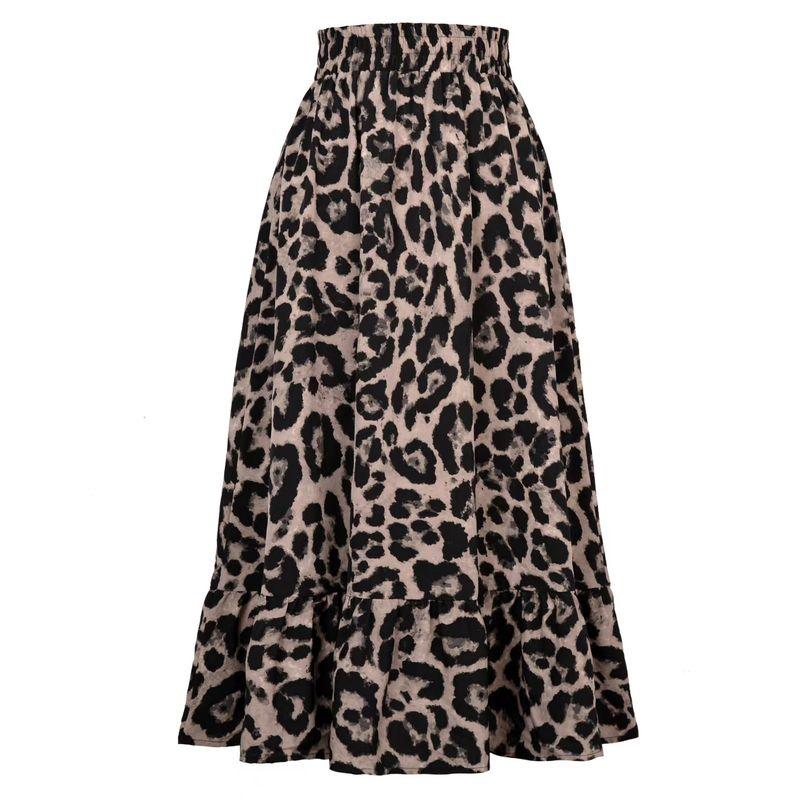

European and American Sexy Leopard Print Print High Waist Skirt Loose Swing Dress Printed Leopard Skirt Grey S