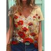 Summer Flower T-Shirts Floral 3D Print Women V-Neck Short Sleeve T Shirt Y2k Harajuku Oversized Tees Tops Female Street Clothing