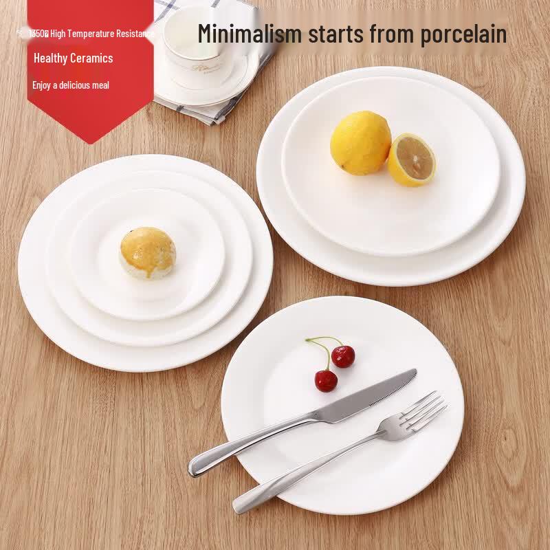 Dairui'en White Ceramic Round Dinner Plates