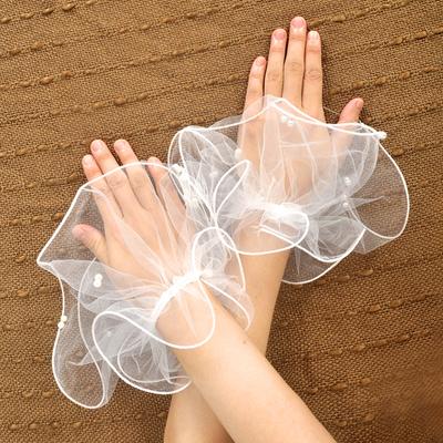 Women Fake Sleeves Ruffled Photo Props Party Wedding Tulle Wrist Cuffs Hand Sleeve Flared Lace
