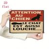Vintage French Pet Warning Metal Sign, Rustic Dog Cat Tin Plaque, Funny Wall Decor for Home