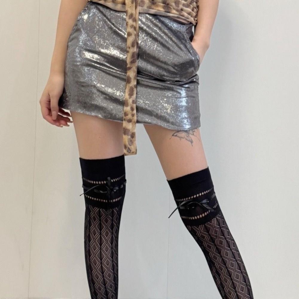 Bowknot Straps Design Thigh High Stockings Thin Fishnet Breathable Comfortable Women Long Socks Middle Tube Calf Socks