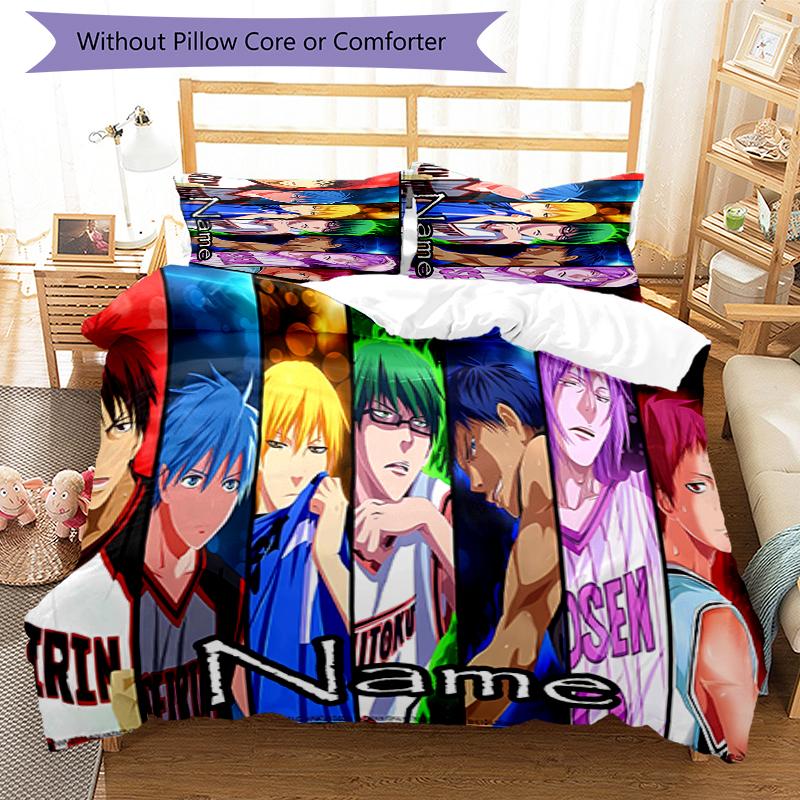 3pcs Custom Name Cartoon Kuroko's Basketball Bedding Set Duvet Cover Closure Includes 1 Duvet Cover & 2 Pillowcases for All Seasons Bedroom Decor