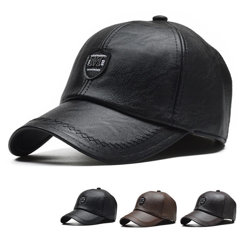 Outdoor Winter Cap For Seniors With Windproof Pu Leather Earmuff Baseball Hat With Adjustable Fit