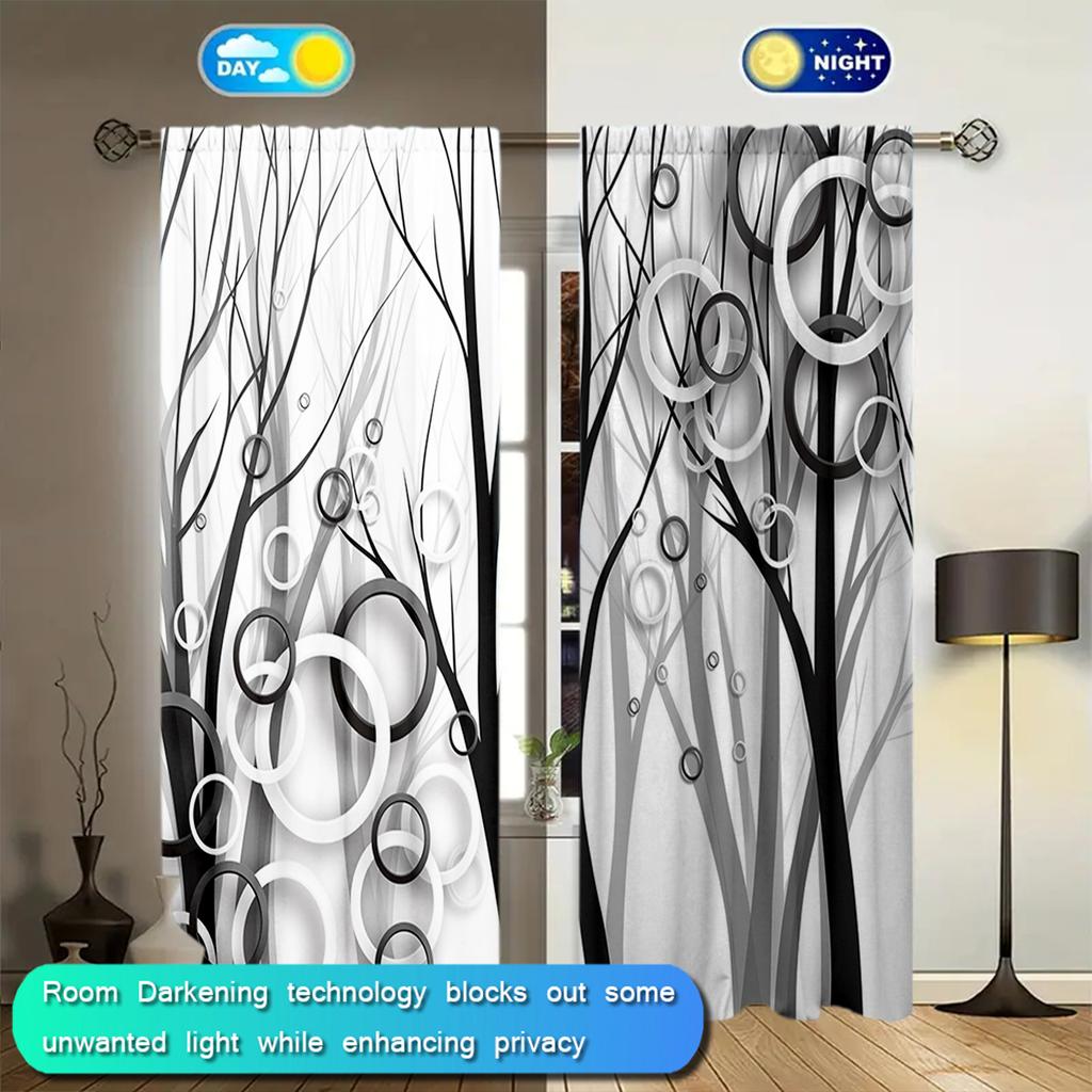 2pc 3D Stereoscopic Abstract Collage Printed Curtains - Set of 2 Panels for Children's Home Decor in Living Room, Bedroom
