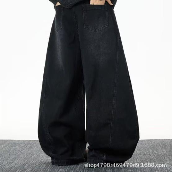 American design button scimitar jeans new loose straight drape thin casual pants black spot