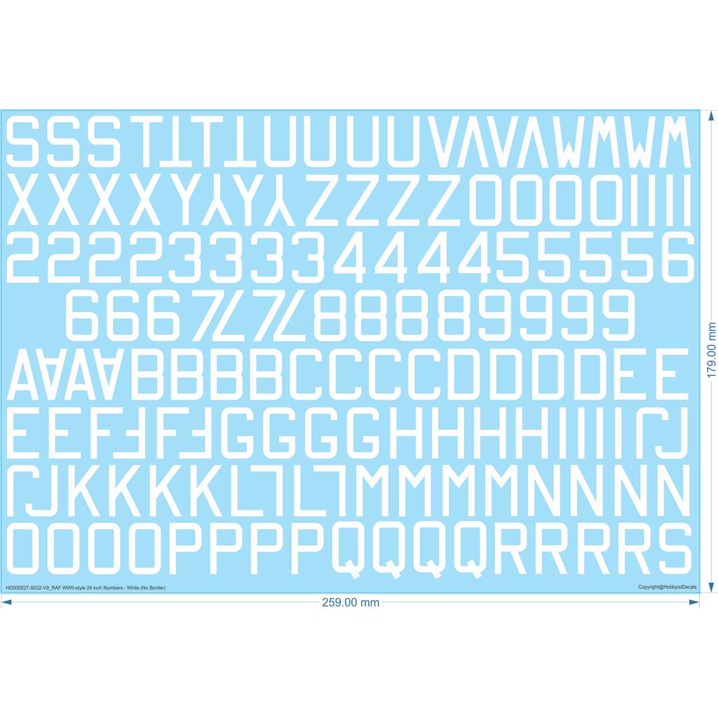 RAF WWII-style 24 Inch Numbers - 1/32 1/48 - Water Decal