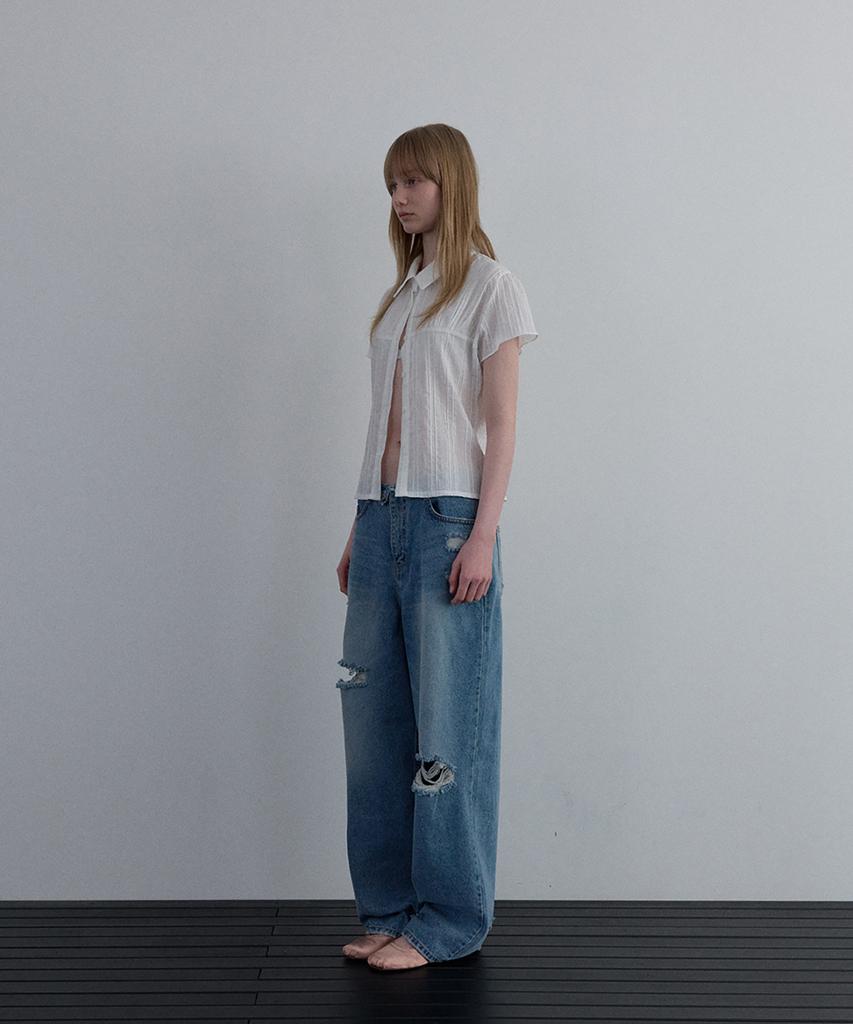 Unessin Sheer Cap Sleeve Shirt_Ivory