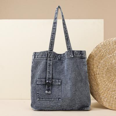 Borsa a spalla singola in denim retrò rilassata da donna, borsa tote casual da pendolarismo, da viaggio ad alta capacità