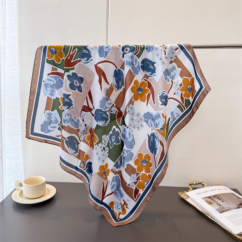 

Дизайнерский Модный Шелковый Квадратный Сатиновый Шарф с Цветочным Принтом для Женщин, Шарф-Палантин, Шейный Платок, Фуляр, Бандана 70x70cm