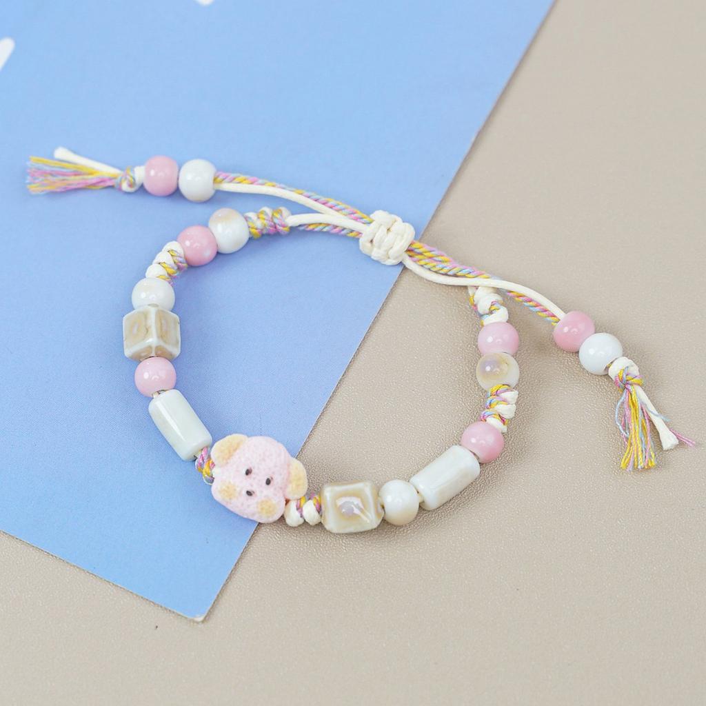 Distinctive Ceramic Dog Bracelet Handwoven String Bracelet Fashion Wrist Jewelry for Cartoon Style and Gift Giving