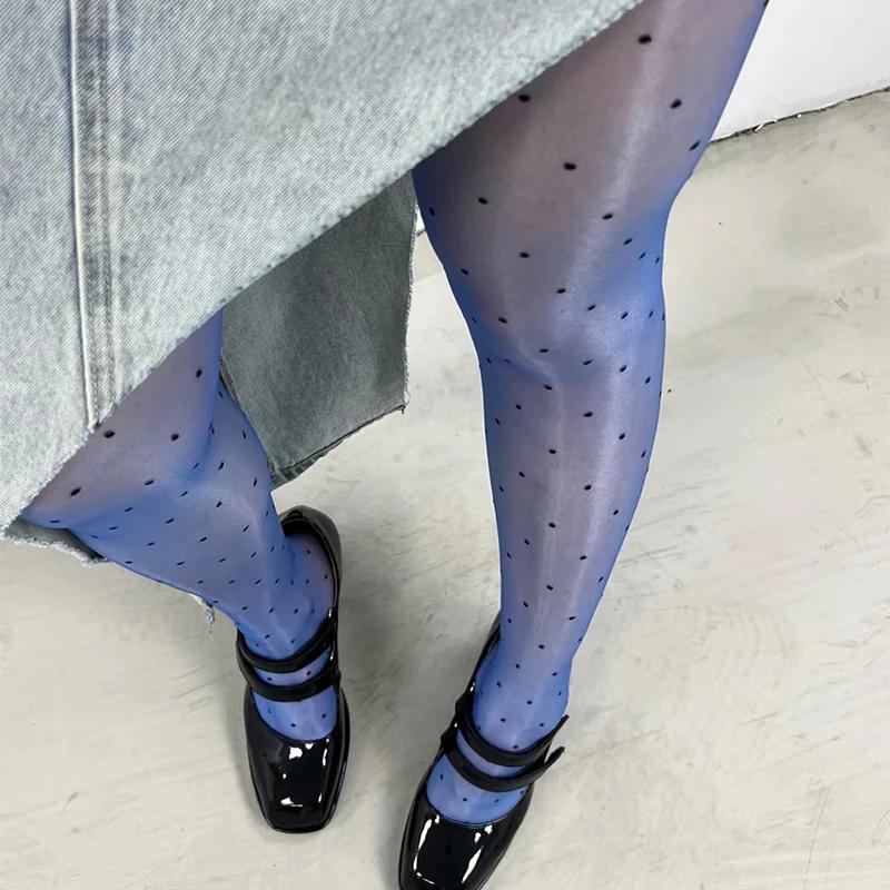 Y2K Lolita Retro Polka Dot Oil Glossy Pantyhose Women 10D Ultra Thin Transparent Underwear Shiny Sexy T-Crotch Tights Stocking