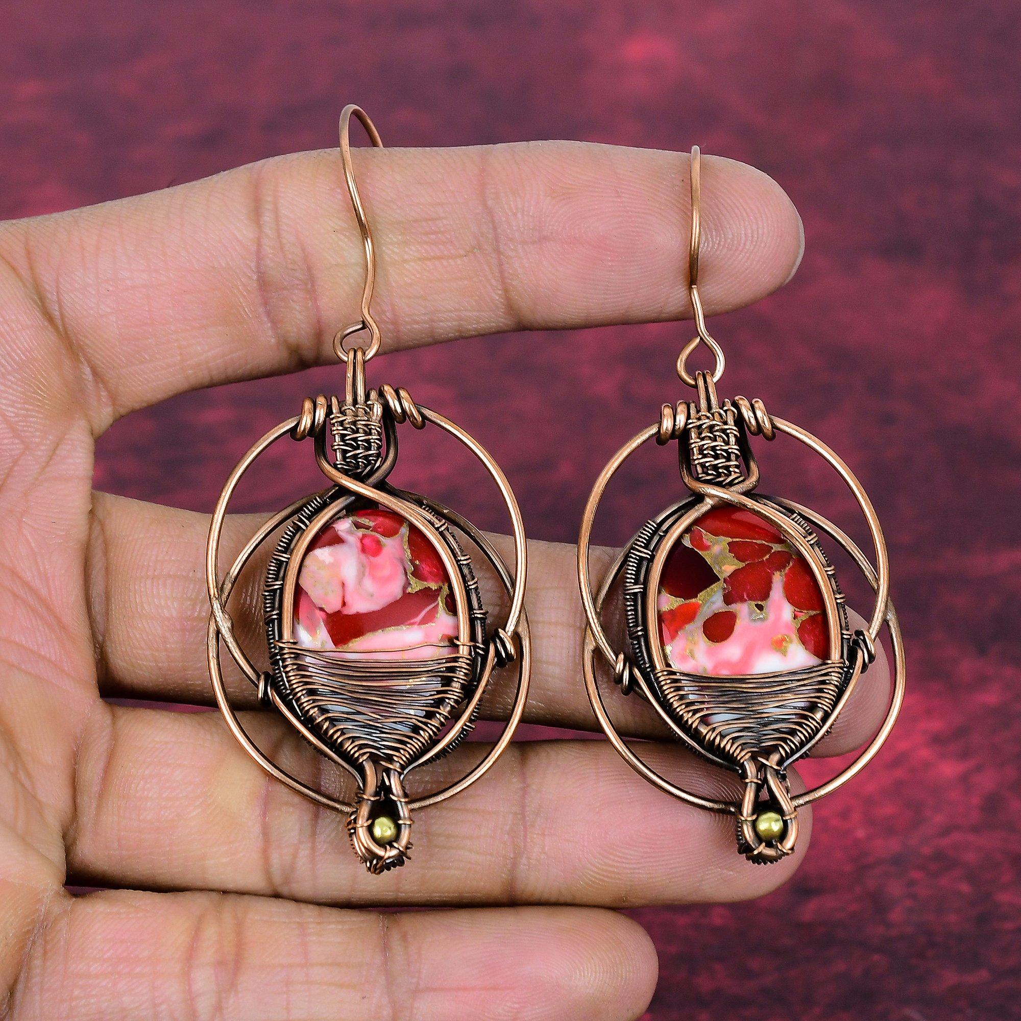

Kingman Red Mohave Copper Turquoise Earrings Copper Wire Wrapped Decent Jewelry