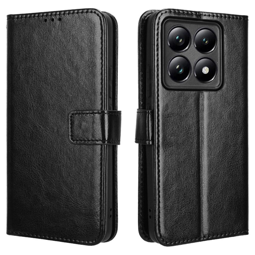 

For Xiaomi 14T Pro Case Crazy Horse Texture PU Leather Phone Wallet Cover Black