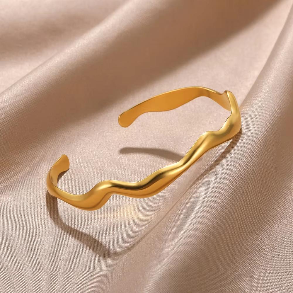 Stainless Steel Wave Open Bangle Bracelets for Women  Gold Color Irregular Cuff Bangles Trendy Aesthetic Jewelry Gift
