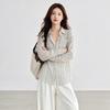 Elegant Silk-Cotton Blend Striped Collared Blouse