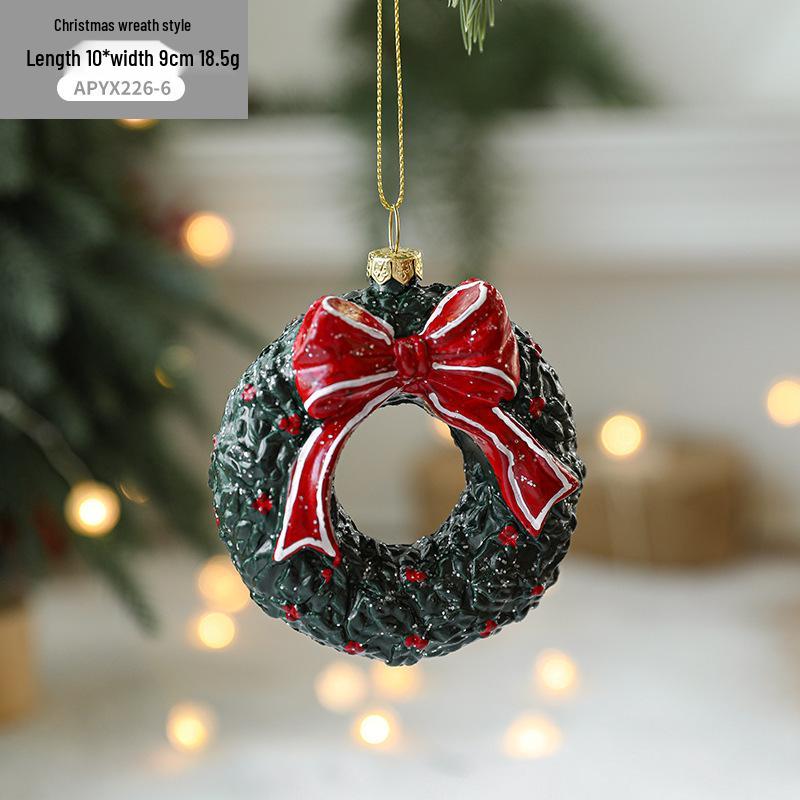 Red & White Painted Wooden House Christmas Ornaments: Car, Gift Cane, Donut, & Cloth Pendants