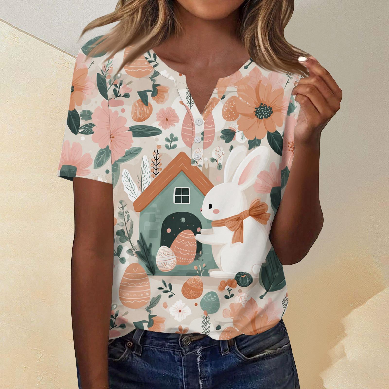 

Women s Fashion Casual Color V-Neck Decorative Button Three-Quarter Sleeve T-Shirt Top L бежевий