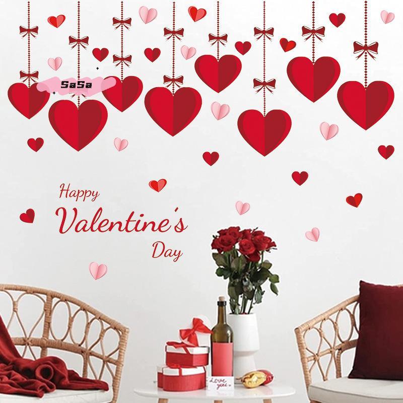 1Pc Romantic Heart-Shaped Balloon Valentine's Day Decor Stickers for Glass Windows Sweetheart Atmosphere Display