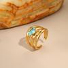 GEMCHIC Women's Geometric Blue Zircon Ring Set Fashion Luxury Stainless Steel Cuff Rings for Women