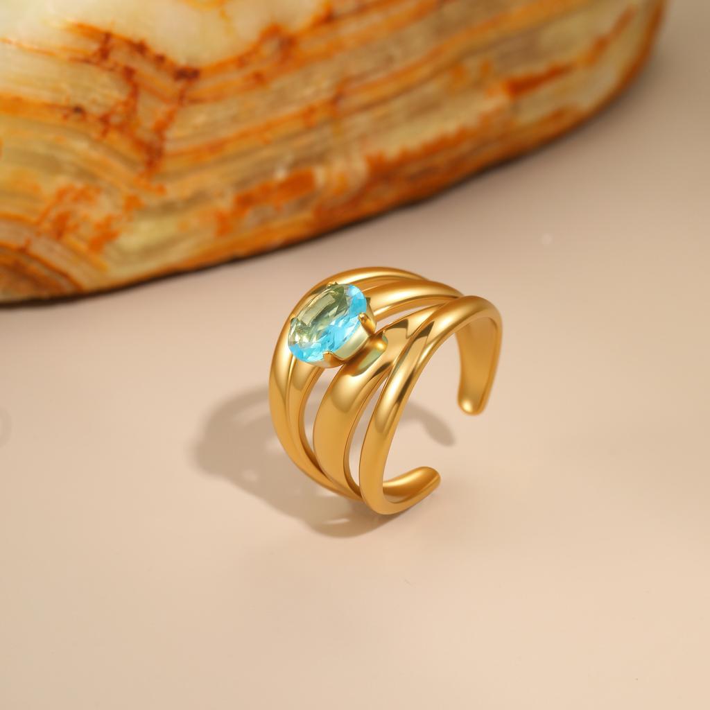 GEMCHIC Women's Geometric Blue Zircon Ring Set Fashion Luxury Stainless Steel Cuff Rings for Women