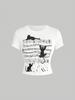 European and American Summer New Round Neck Pullover Short Sleeve Letter Multi-picture Printing Off the Navel European and American Women's Top T-shir