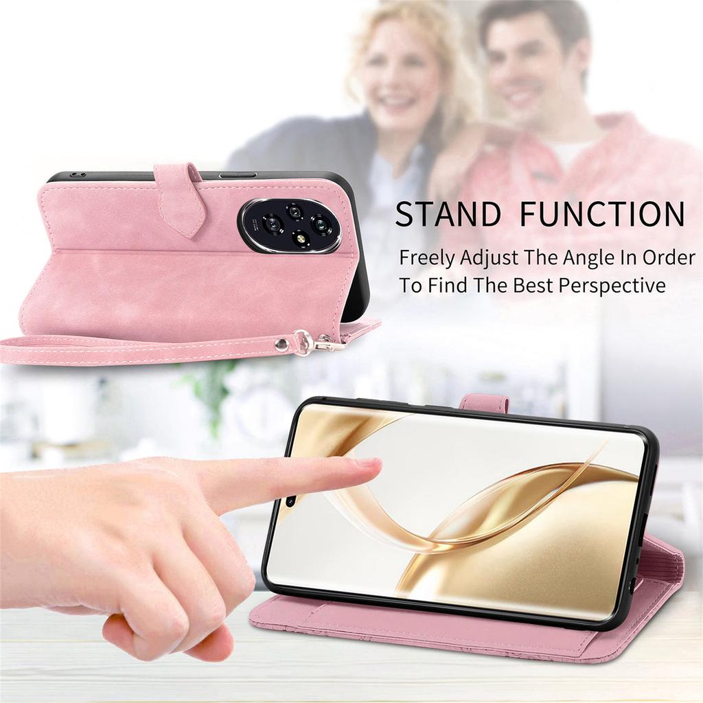 For Honor 200 Pro 5G Zipper Wallet Case with Strap Flower Imprint PU Leather Phone Cover