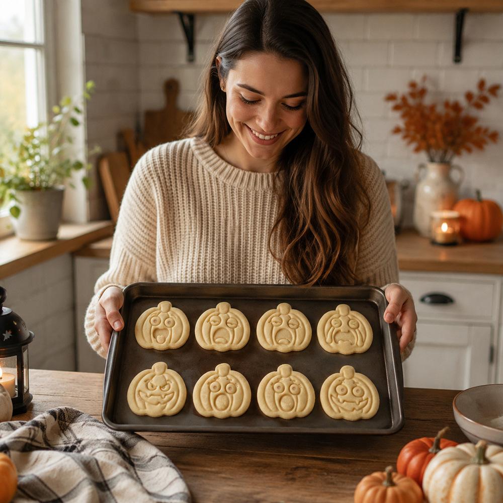 Halloween Pumpkin Face Cookie Cutters Press‑Type Baking Molds Cartoon Expression Stamp Mould for Fondant Pastry DIY Baking Party Decoration