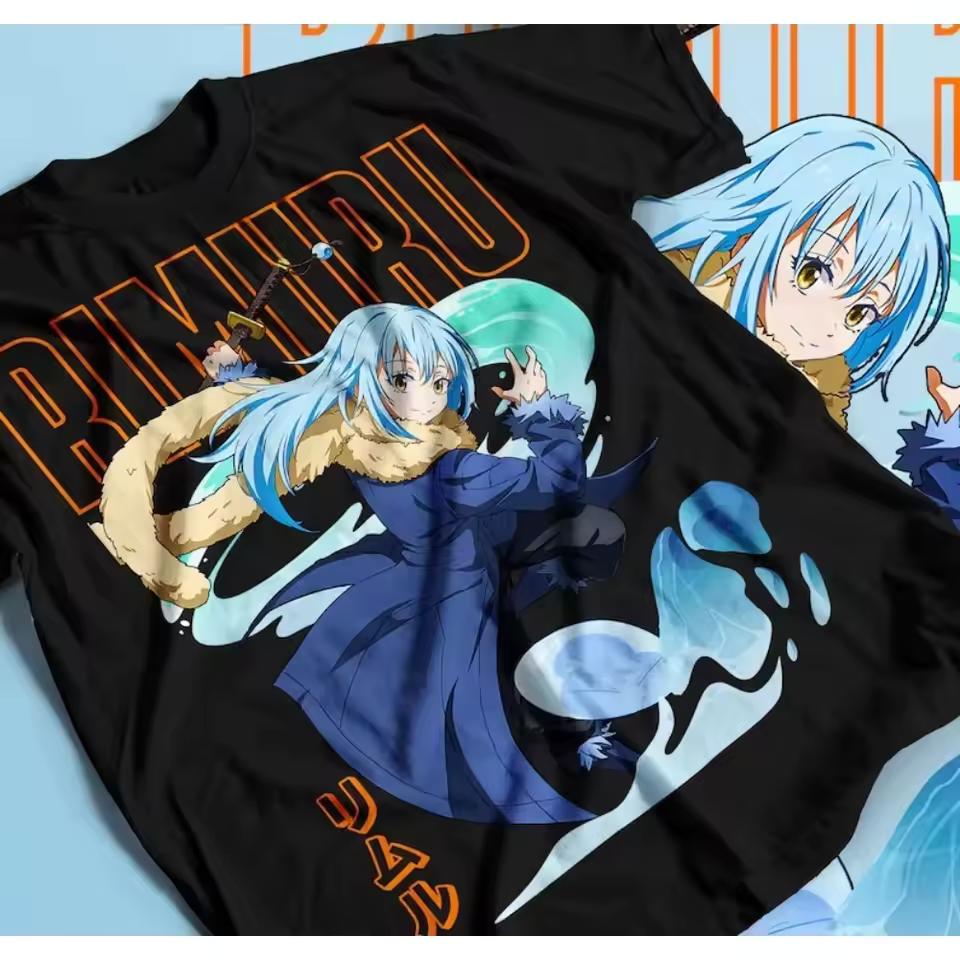 Reincarnated as a Slime Print Graphic Washed Cotton T‑shirt Unisex Oversized Trendy Short Sleeve Harajuku Streetwear Casual Tops
