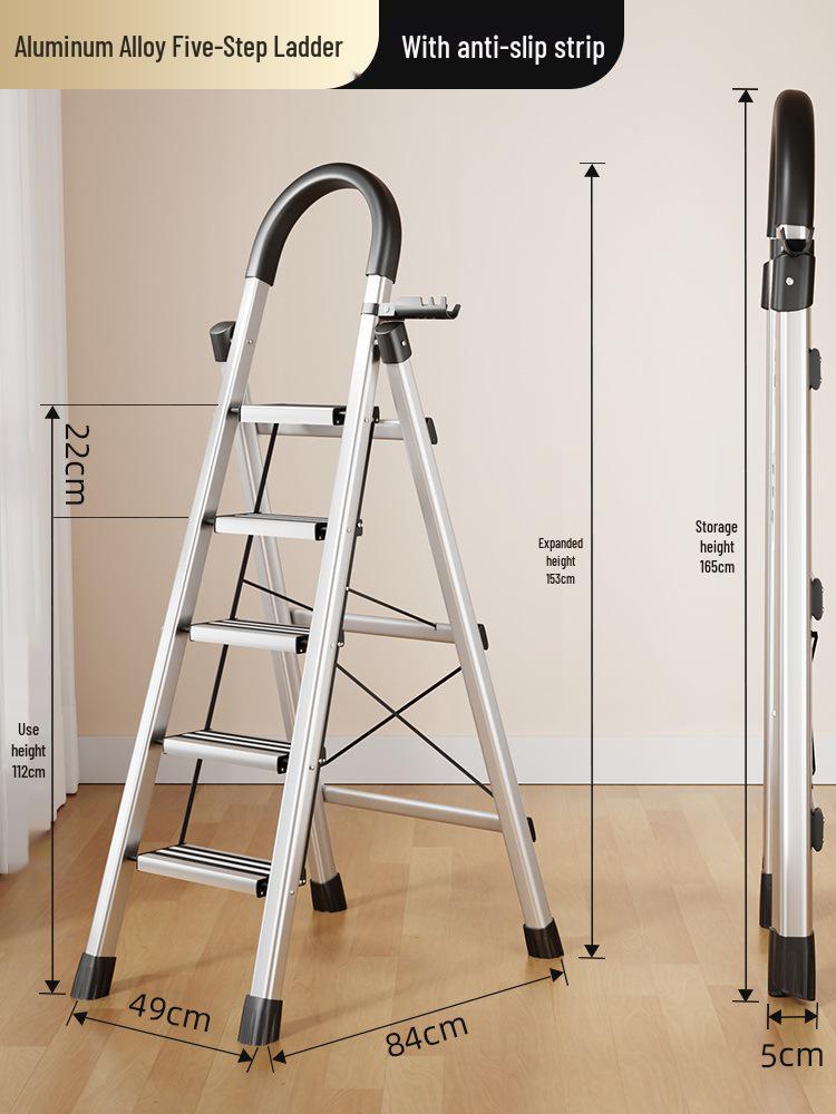 Four-Step Folding Telescopic A-Frame Ladder for Indoor Use