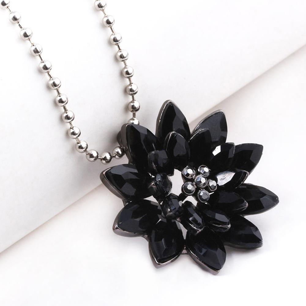 Michel Jone Zirkon Schwarze Dahlie Halsketten Vintage Blume Kristall Kupferlegierung Anhänger Halskette mit Perlen Schmuck Für Frauen Geschenk