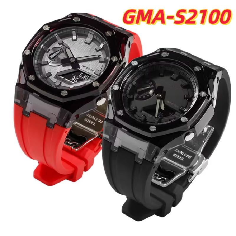 For Casioak G-Shock GA-2100 GM-2100 GMA-S2100 GA2100 Mod Kit Transparent PC Case Rubber Strap Watchband Replacement Accessories
